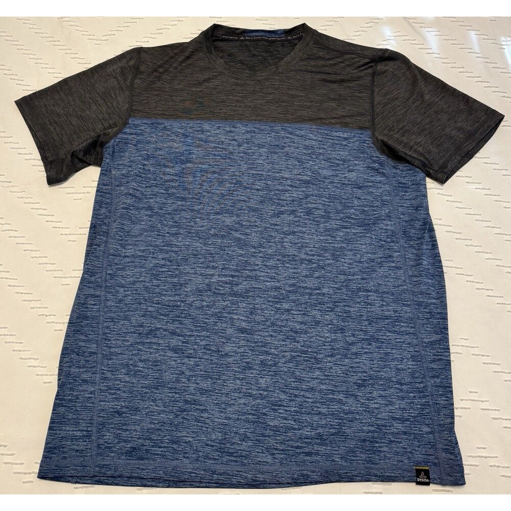 Prana Men's S Activewear Top Blue Gray Mesh Short Sleeve Crew Neck Gym Workout